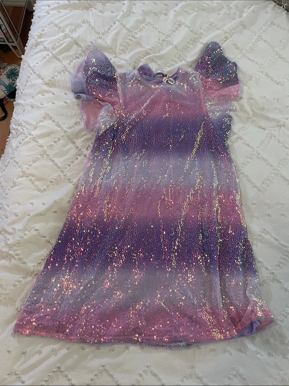 GRACE KARIN Girls Sequin Dress Short Flutter Sleeve Flare Silhouette Midi Dress